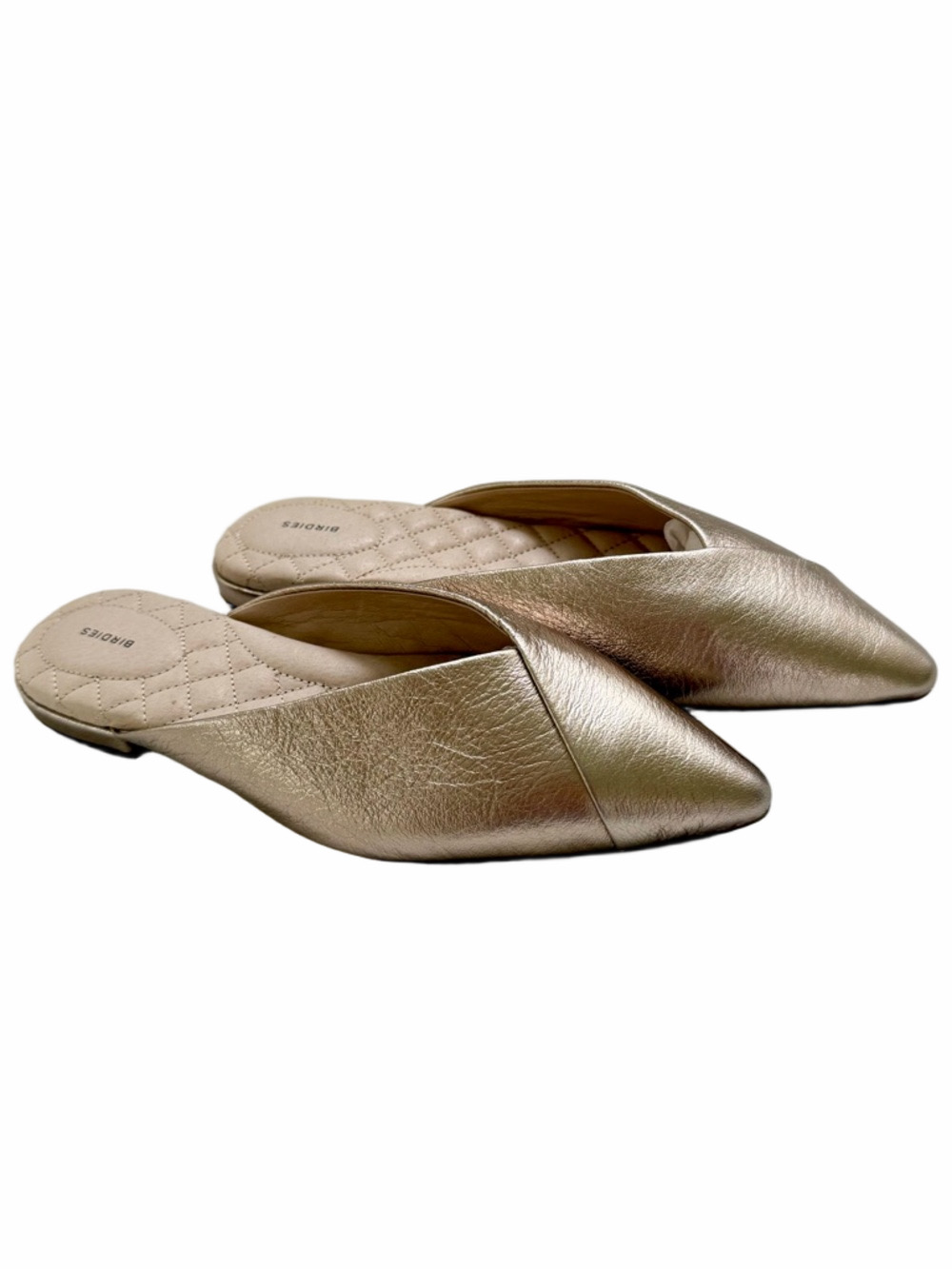 Birdies Swan Gold Pointed Toe Mules Size 8  Arch Support Comfort Metallic EUC